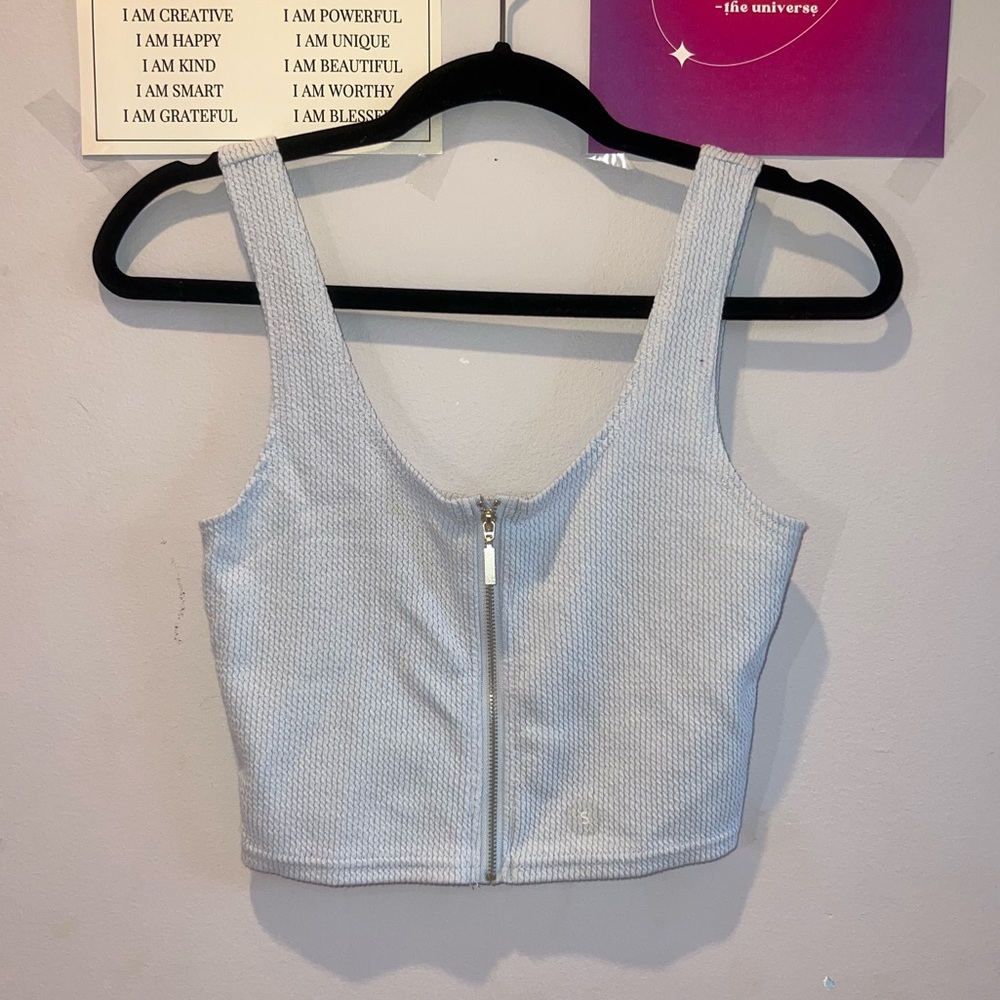 PacSun light blue zip up crop top